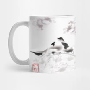 Koi carp with watercolour sakura sumi-e in shades of gray Mug